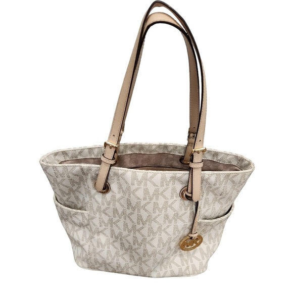 MICHAEL Michael Kors Handbags - Michael Kors Jet Set Top Zip Cream Tan Logo Tote Bag​